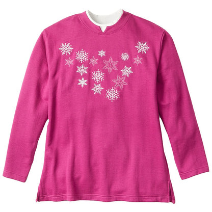 Women's Holiday Sweatshirt with Embroidered Snowflakes