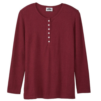 Women's Long Sleeve Thermal Henley Top with Buttons