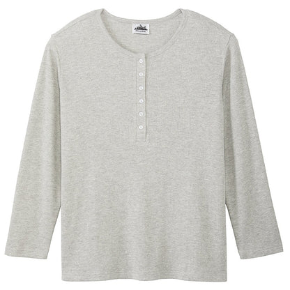 Women's Long Sleeve Thermal Henley Top with Buttons