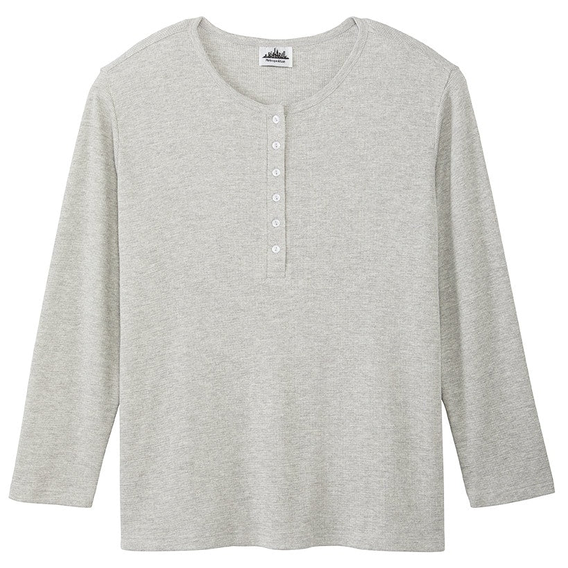 Women's Long Sleeve Thermal Henley Top with Buttons#select-color_gray