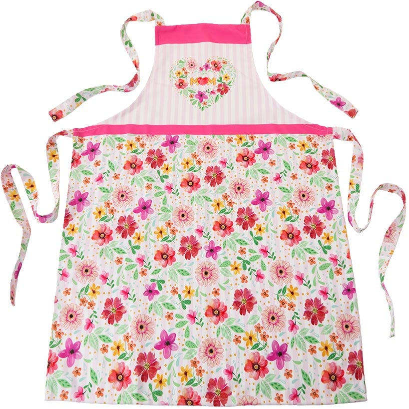 Spring Mother's Day Floral Heart Kitchen Apron Set of 2 Kitchen Towels