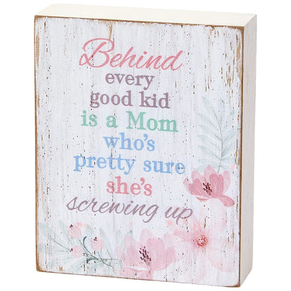 Mother's Day Floral Block Sign With Kid Sentiment Message