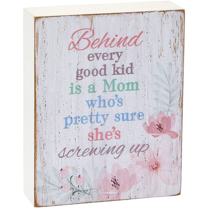 Mother's Day Floral Block Sign With Kid Sentiment Message