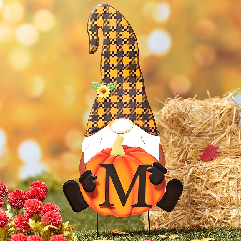 Monogram Fall Gnome Stake