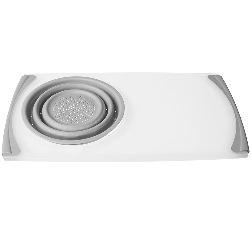 Over the Sink Kitchen Cutting Board with Collapsible Colander