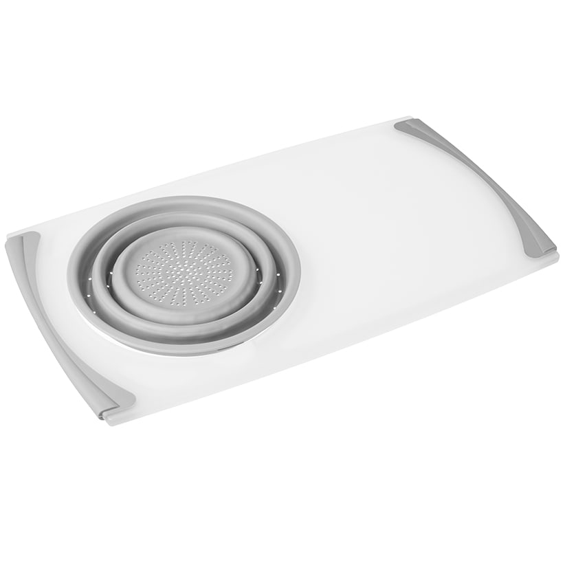 Over the Sink Kitchen Cutting Board with Collapsible Colander