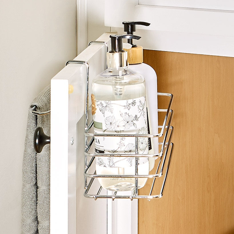 Metal Cabinet Door Organizer Rack with Towel Bar - Kitchen or Bathroom