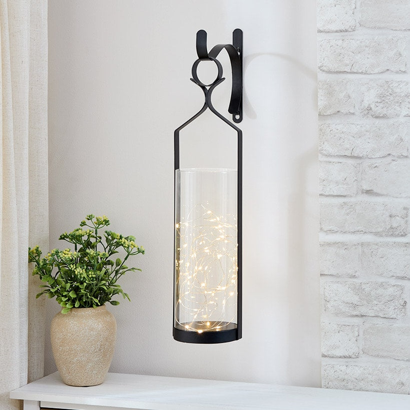 Decorative Wall Sconce With Fairy Lights - Black, Rustic Copper, or White#select-color_black