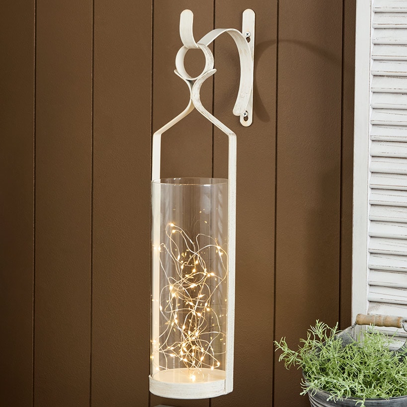 Decorative Wall Sconce With Fairy Lights - Black, Rustic Copper, or White#select-color_white