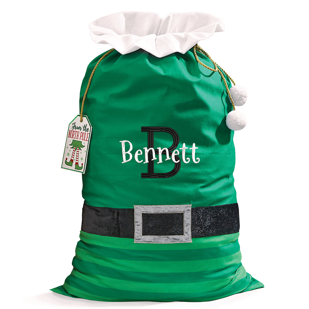 Personalized Green Velvet Elf Santa Sack