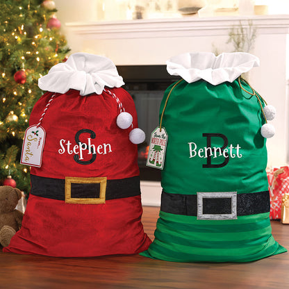 Personalized Green Velvet Elf Santa Sack