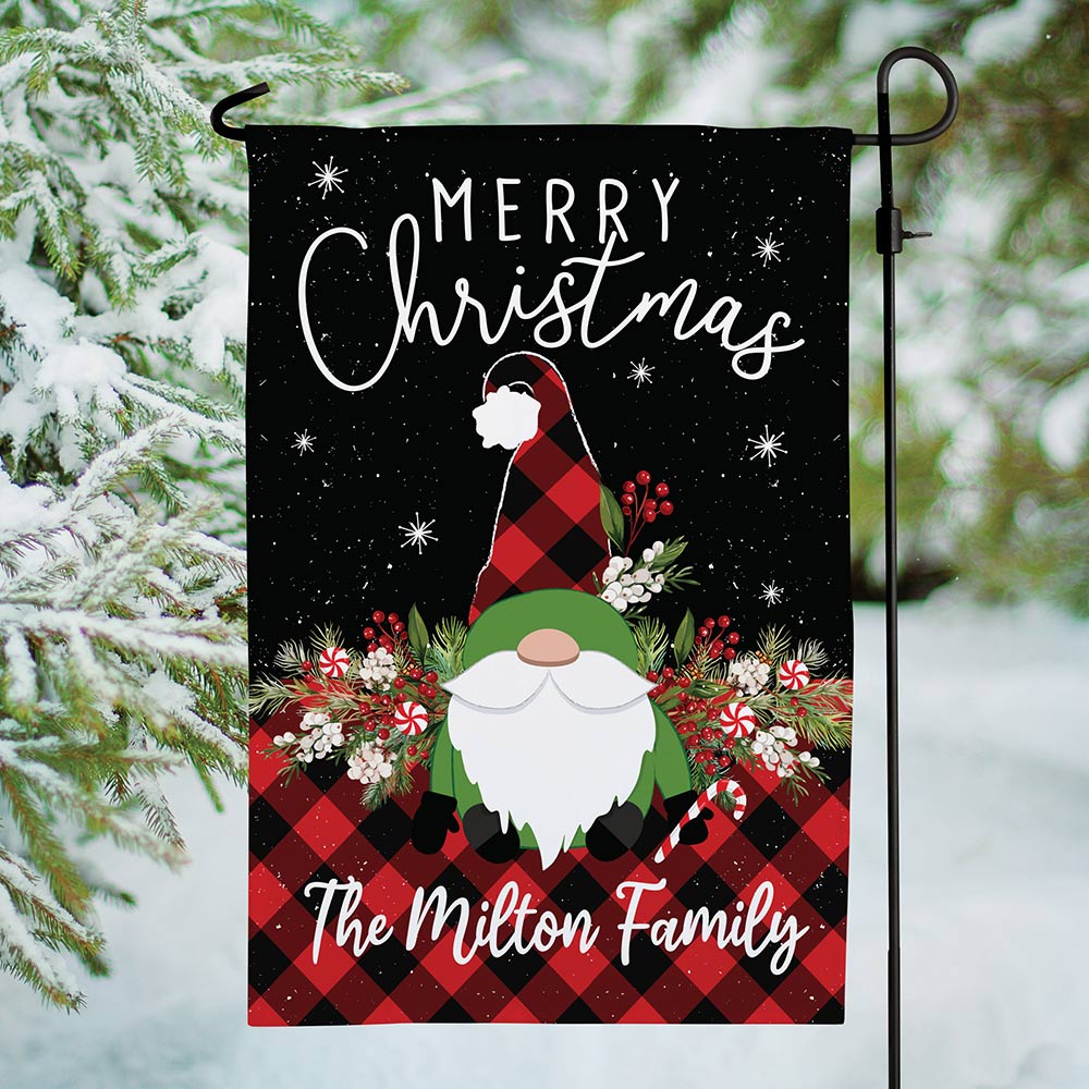 Personalized Gnome Buffalo Check Garden Flag