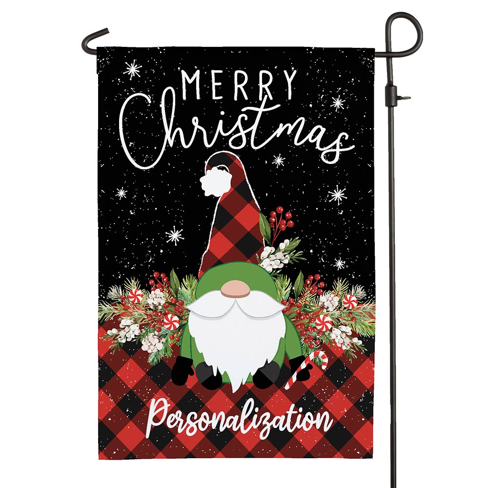 Personalized Gnome Buffalo Check Garden Flag