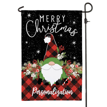 Personalized Gnome Buffalo Check Garden Flag