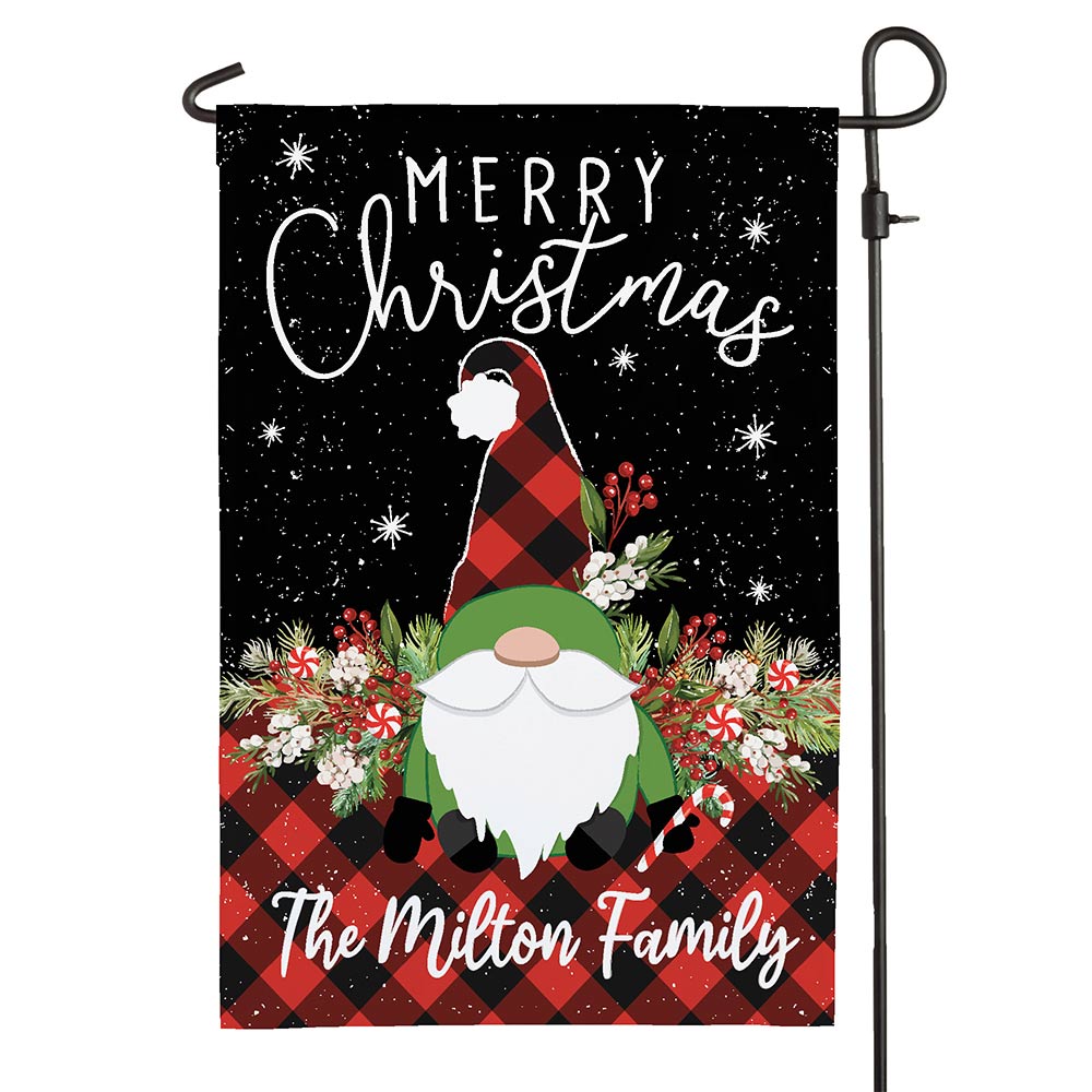 Personalized Gnome Buffalo Check Garden Flag
