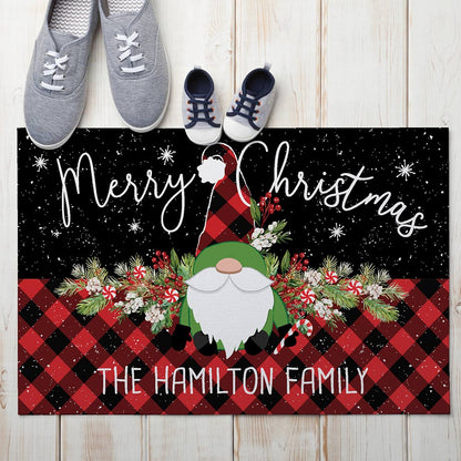 Personalized Gnome Buffalo Check Doormat