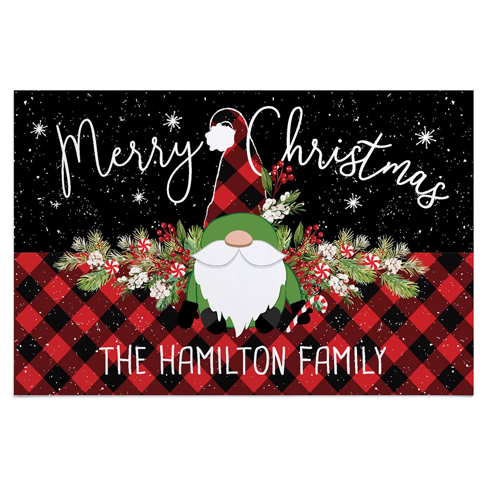 Personalized Gnome Buffalo Check Doormat