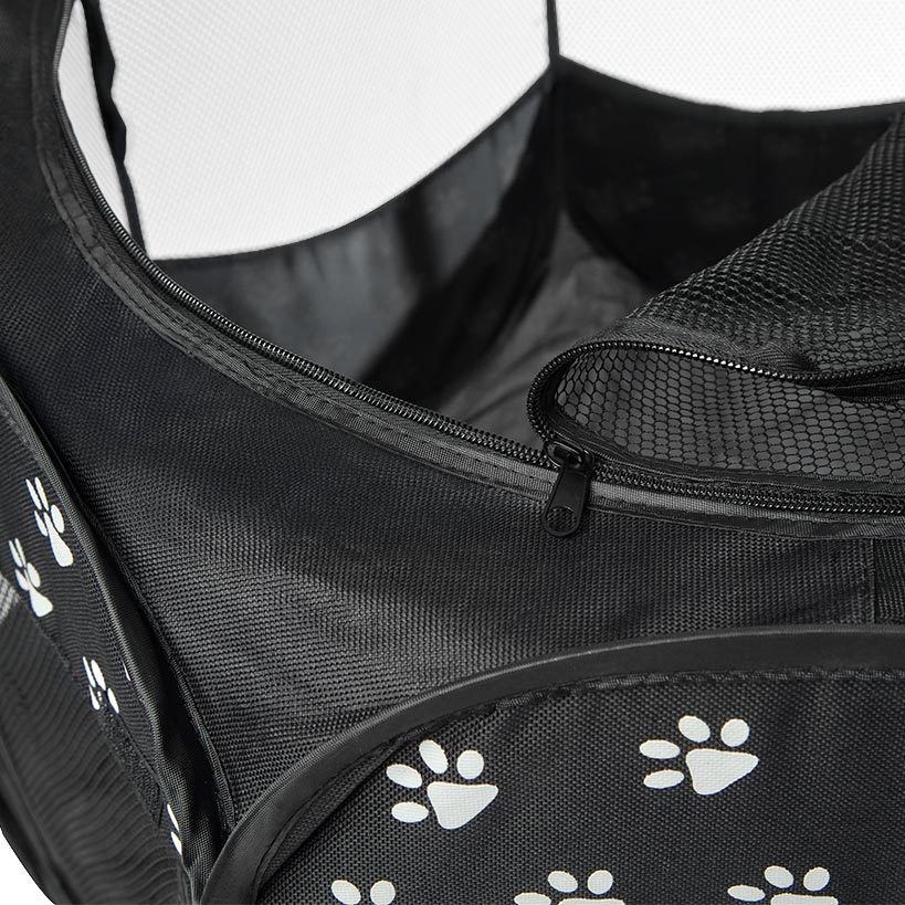 Portable Paw-Print Playpen - Mesh Sides, Zippered Top, Water-Resistant Base