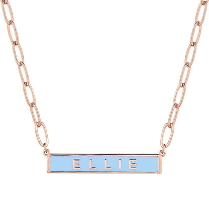 Personalized Enamel Bar on Paperclip Chain Necklace