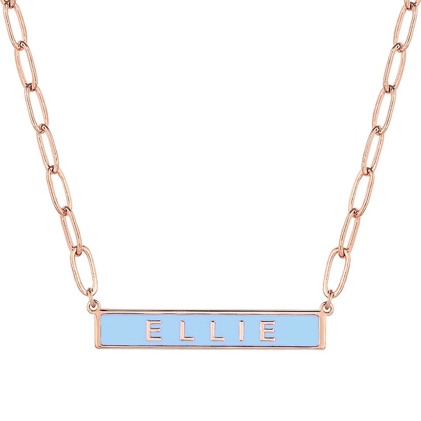 Personalized Enamel Bar on Paperclip Chain Necklace
