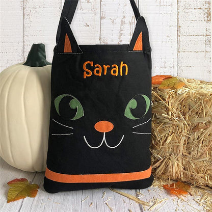 Personalized Halloween Black Cat Trick or Treat Bag