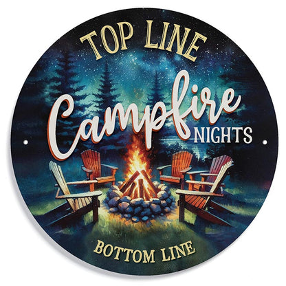 Personalized Campfire Nights Round Metal Sign