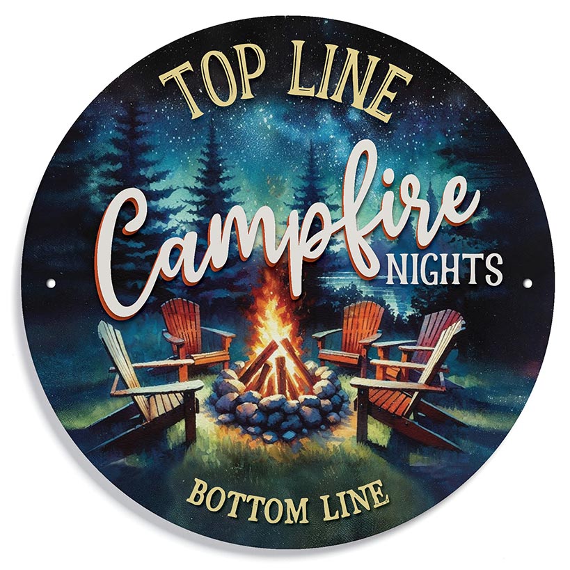 Personalized Campfire Nights Round Metal Sign