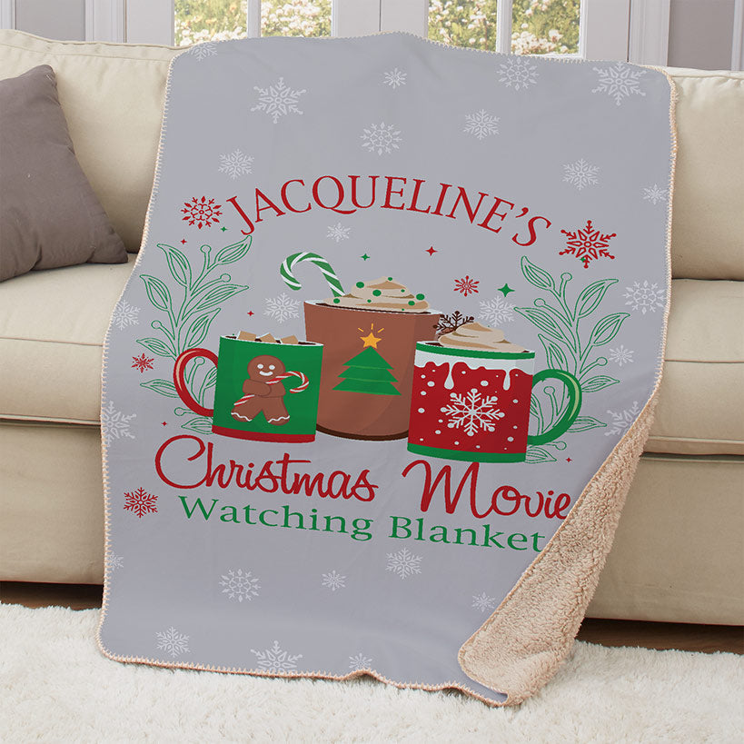 Personalized Assorted Christmas Mugs Sherpa Lined Throw
