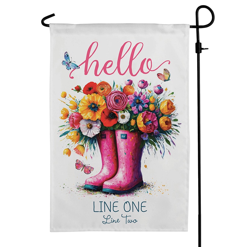Personalized Hello Spring Floral Rain Boots Garden Flag