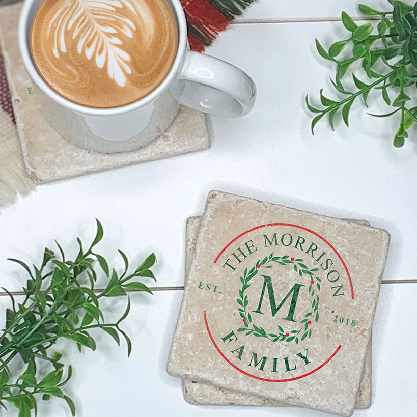 Personalized Christmas Travertine Coaster Set of 4#select-coasters_name