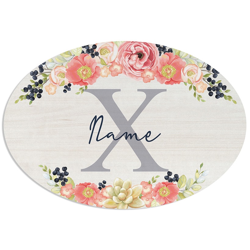 Personalized Spring Floral Name and Initial Wreath Hanger or Oval Plaque#select-item_oval-metal-plaque