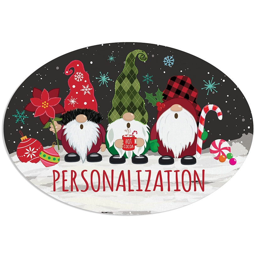Personalized Christmas Gnomes Wreath Door Hanger or Oval Metal Plaque#select-item_oval-metal-plaque