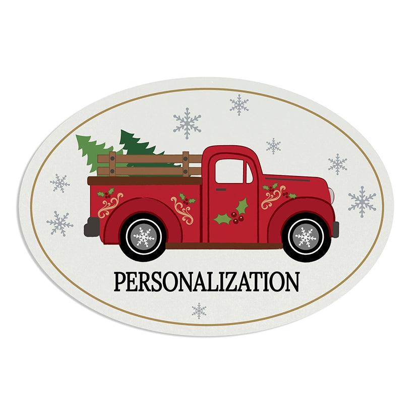 Personalized Christmas Red Truck Wreath Door Hanger or Oval Metal Plaque#select-item_oval-metal-plaque