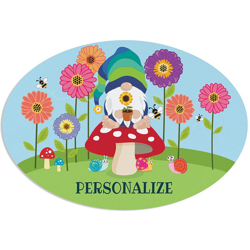 Personalized Floral Gnome Wreath Door Hanger or Oval Plaque#select-item_oval-metal-plaque