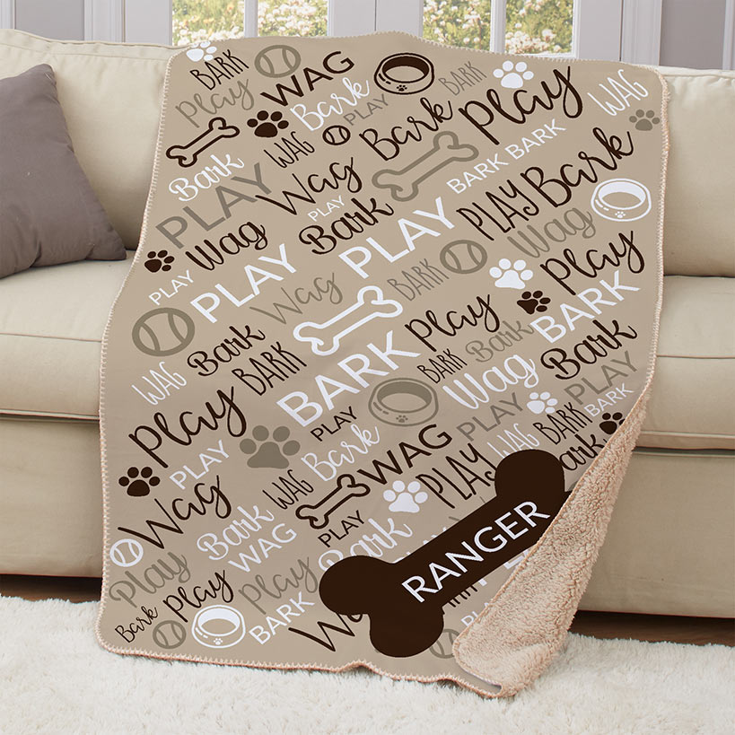 Personalized Bark Pet Word Art Sherpa Throw
