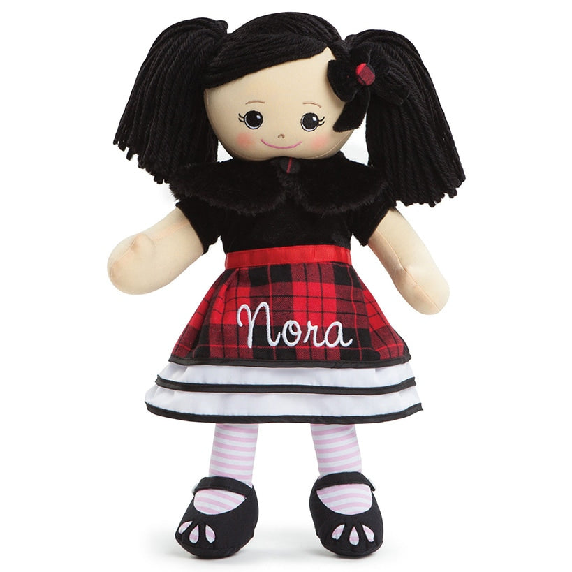 Personalized Rag Doll with Winter Plaid Dress