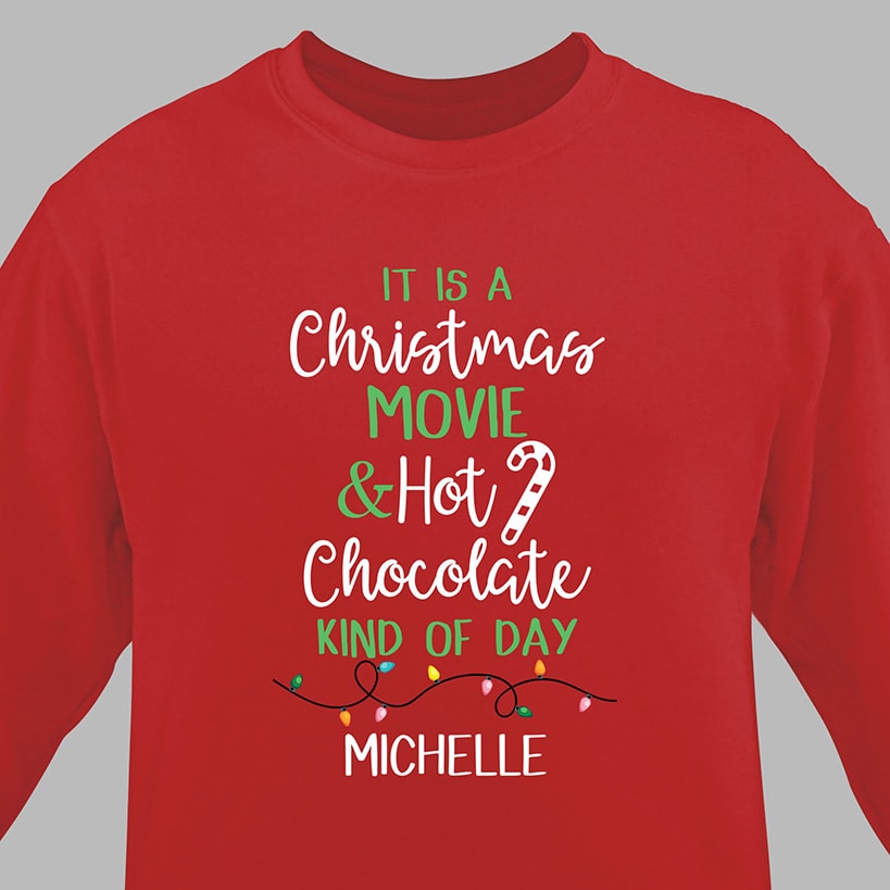 Personalized Christmas Movie and Hot Chocolate Sweatshirt Red
