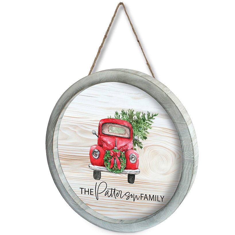 Personalizied Christmas Red Truck Wall Sign