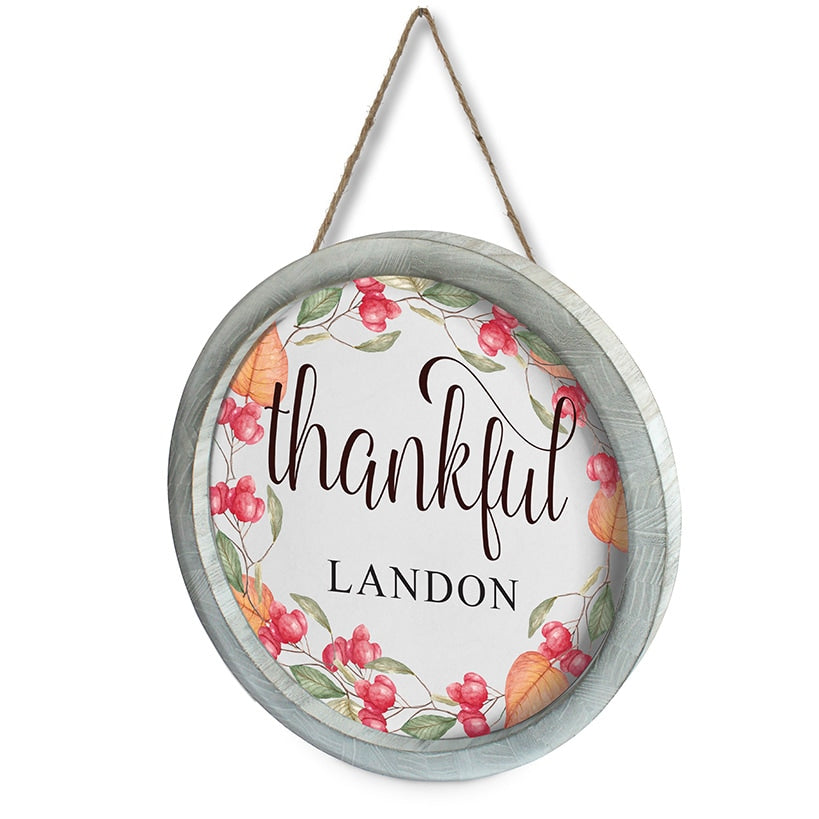 Personalized Harvest Floral Thankful Wall Sign