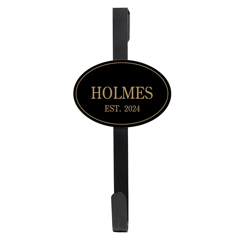 Personalized Family Name Black and Gold Wreath Hanger or Oval Plaque#select-item_wreath-door-hanger