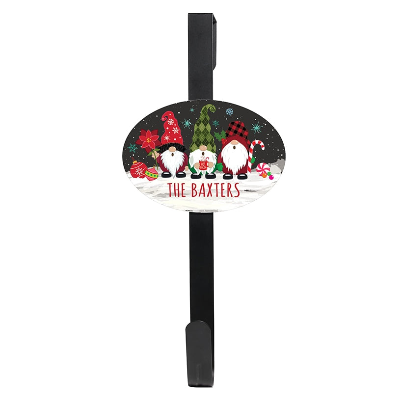 Personalized Christmas Gnomes Wreath Door Hanger or Oval Metal Plaque
