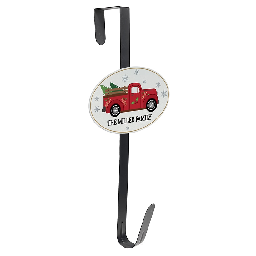 Personalized Christmas Red Truck Wreath Door Hanger or Oval Metal Plaque#select-item_wreath-door-hanger