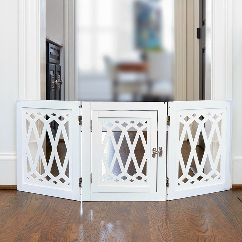 Diamond-Cut Design Pet Gate with Door#select-color_white