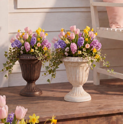 Plastic Urn Planter in White-Gold or Black-Copper