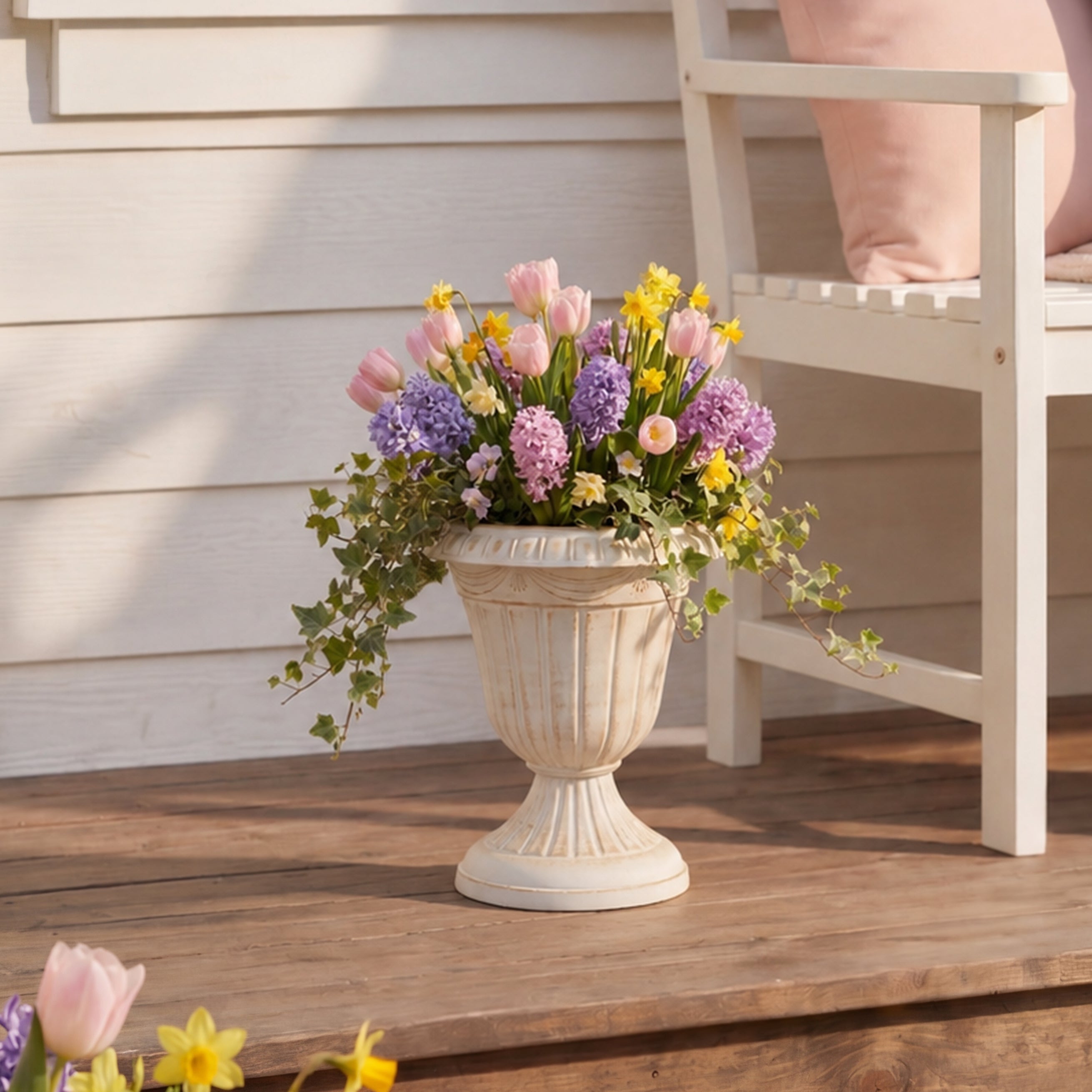 Plastic Urn Planter in White-Gold or Black-Copper