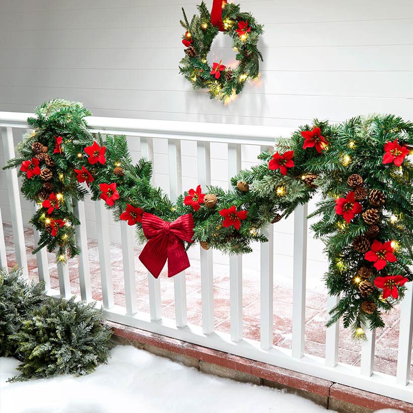 Lighted Poinsettia Greenery - Garland or Wreath#select-item_garland
