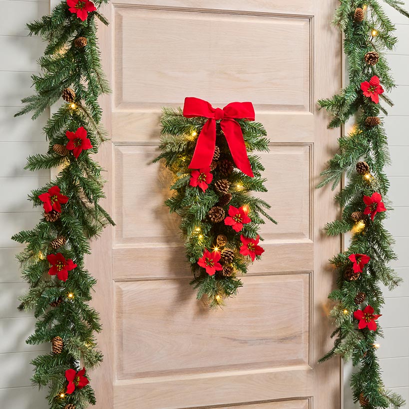 Lighted Poinsettia Greenery - Garland or Wreath#select-item_swag