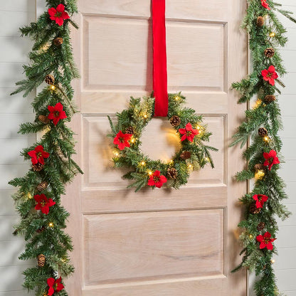 Lighted Poinsettia Greenery - Garland or Wreath