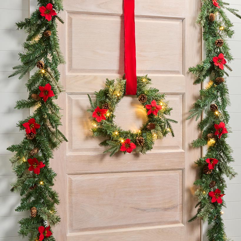 Lighted Poinsettia Greenery - Garland or Wreath#select-item_wreath