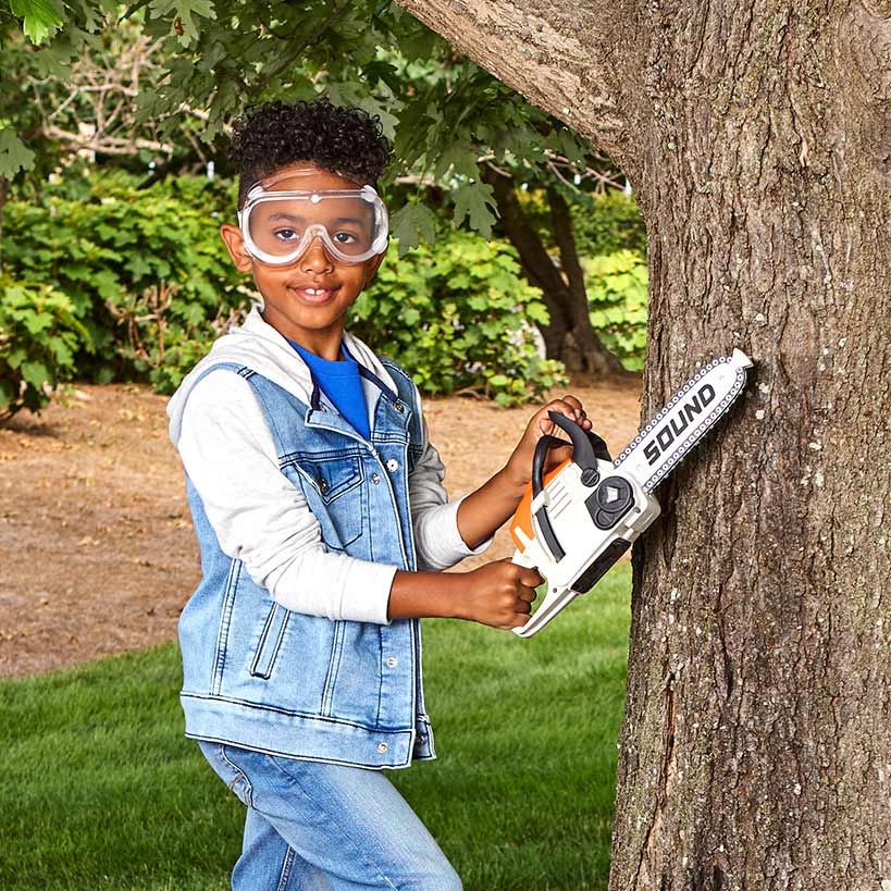 Kids' Chainsaw Toy - Realistic Sounds, Moving Chain, and Safety Goggles
